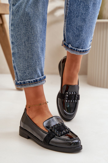 Mocassini laccati Femminile con ornamenti colore nero Vinceza 58389