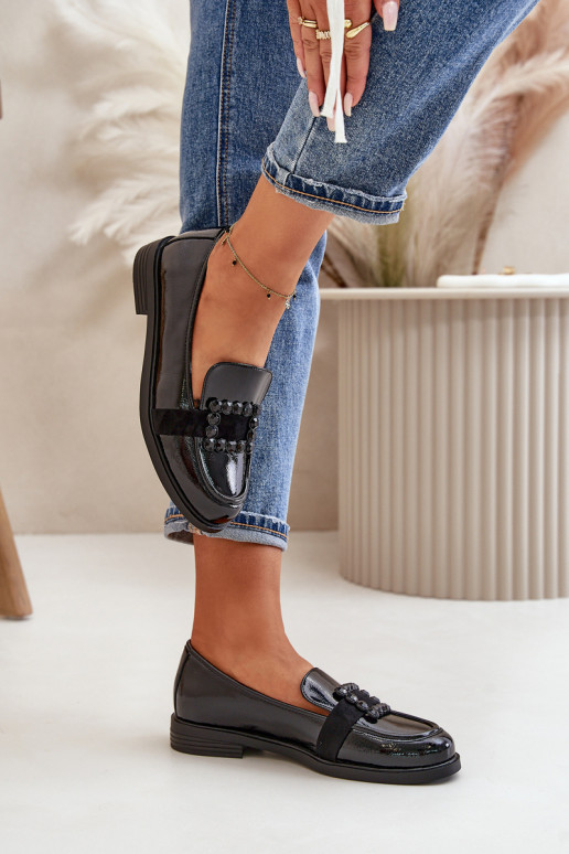 Mocassini laccati Femminile con ornamenti colore nero Vinceza 58389