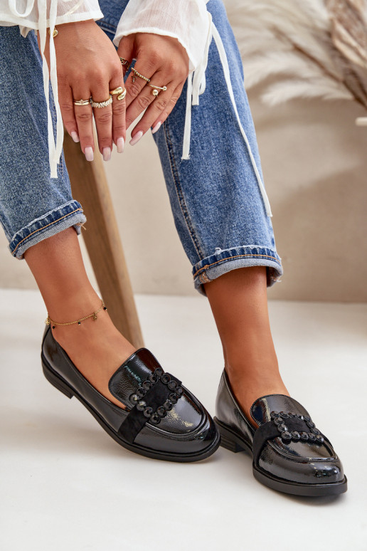 Mocassini laccati Femminile con ornamenti colore nero Vinceza 58389