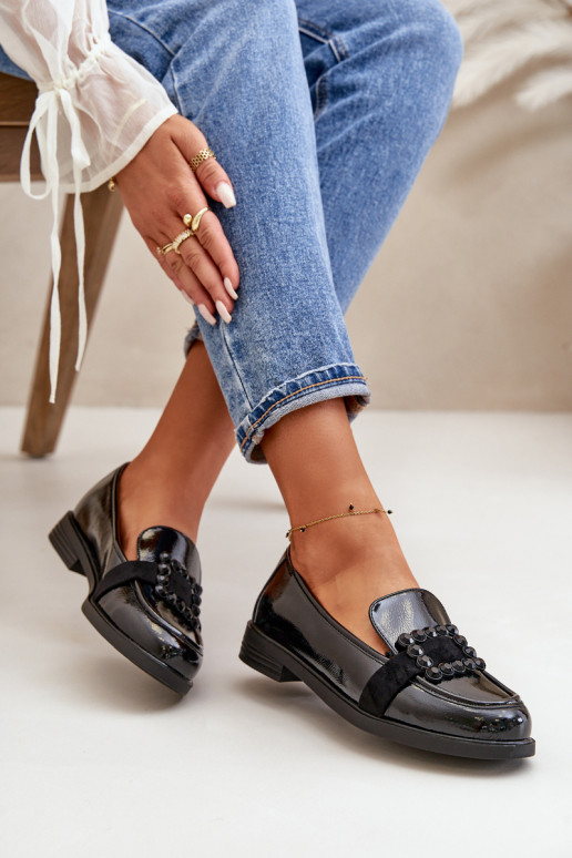 Mocassini laccati Femminile con ornamenti colore nero Vinceza 58389