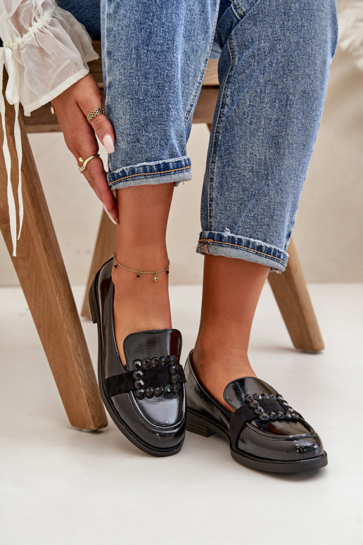 Mocassini laccati Femminile con ornamenti colore nero Vinceza 58389