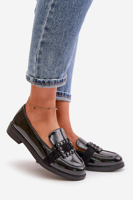 Mocassini laccati Femminile con ornamenti colore nero Vinceza 58389