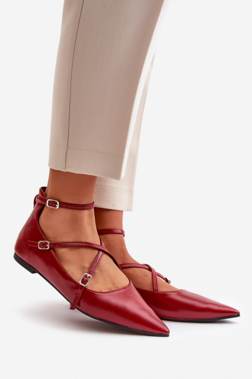 Ballerine Femminile Z Noskami con nasi appuntiti I Przeplatającymi Się Paskami Borgogna Violra