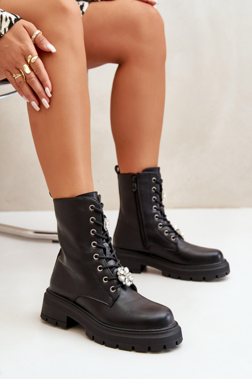 Stivaletti da lavoro Femminile Eko Pelle Z Przypinkami colore nero Kristines Stivaletti da lavoro Femminile Eko Pelle Z Przypinkami colore nero Kristines