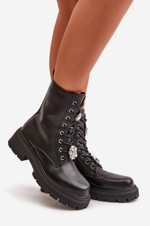 Stivaletti da lavoro Femminile Eko Pelle Z Przypinkami colore nero Kristines Stivaletti da lavoro Femminile Eko Pelle Z Przypinkami colore nero Kristines