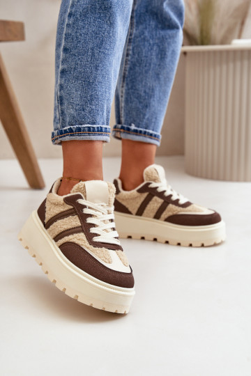 riscaldamento Scarpe modello sneakers Femminile con una piattaforma con riscaldamento colore marrone Daivlene 2