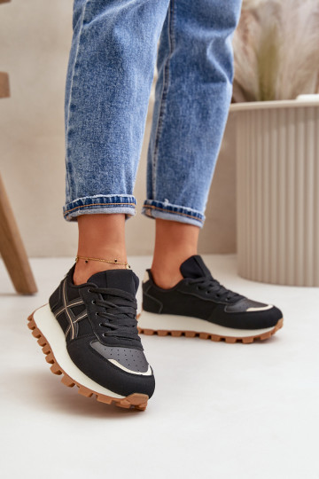Scarpe modello sneakers scarpe da ginnastica Femminile con lacci con una piattaforma colore nero Mialunae