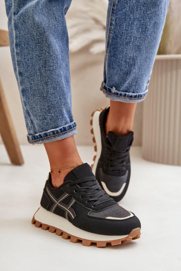 Scarpe modello sneakers scarpe da ginnastica Femminile con lacci con una piattaforma colore nero Mialunae 2
