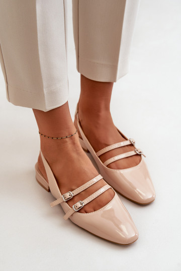 Ballerine laccate con strisce Con tacco basso beige Bialettia