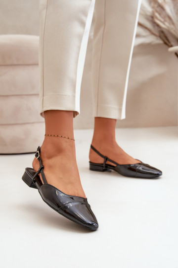 Ballerine laccate Con tacco basso con tacco aperto colore nero Kairael 2