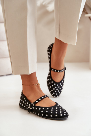 Decorato Ballerine con cinghie in ecopelle scamosciataoAe colore nero Tirilissa