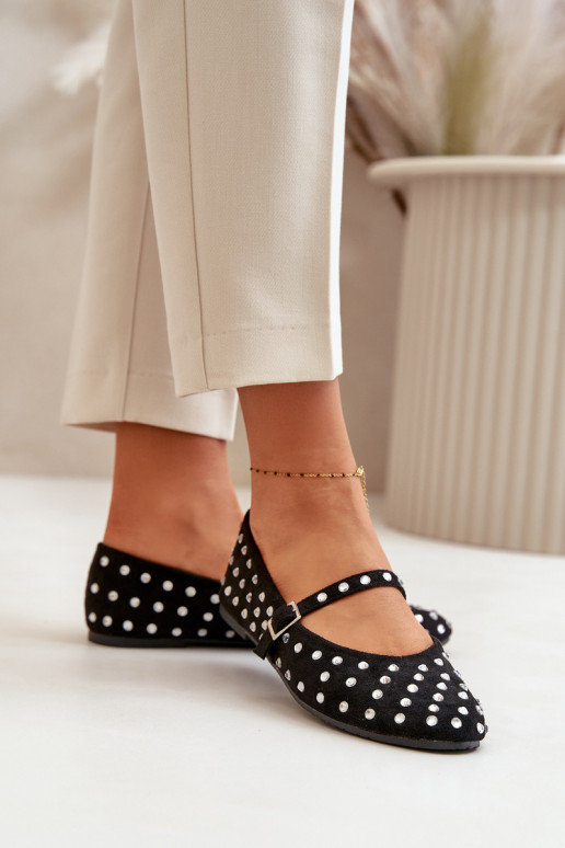 Decorato Ballerine con cinghie in ecopelle scamosciataoAe colore nero Tirilissa