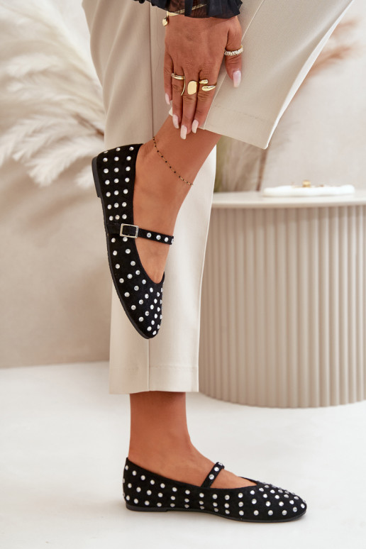 Decorato Ballerine con cinghie in ecopelle scamosciataoAe colore nero Tirilissa