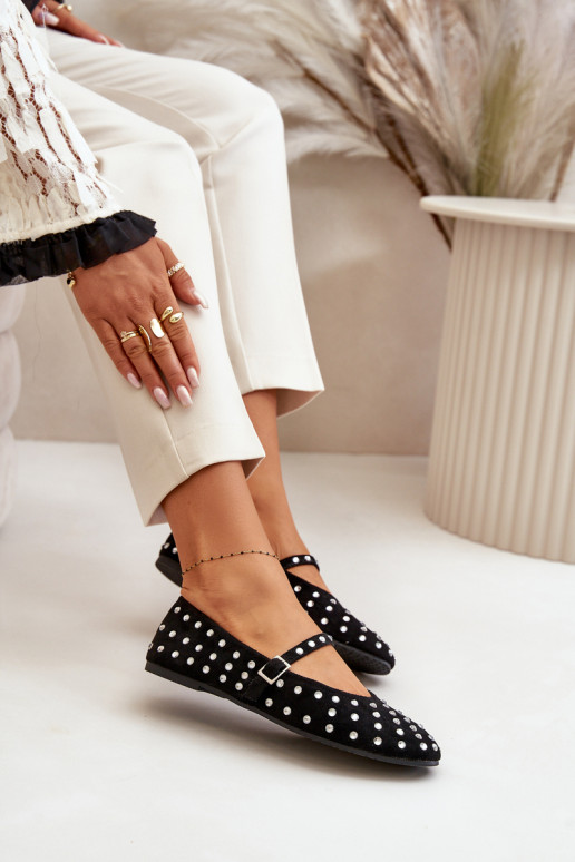 Decorato Ballerine con cinghie in ecopelle scamosciataoAe colore nero Tirilissa