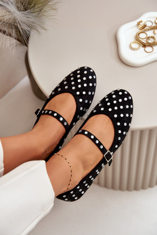 Decorato Ballerine con cinghie in ecopelle scamosciataoAe colore nero Tirilissa