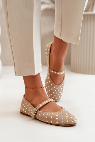 Decorato Ballerine con cinghie in ecopelle scamosciataoAe beige Tirilissa 2