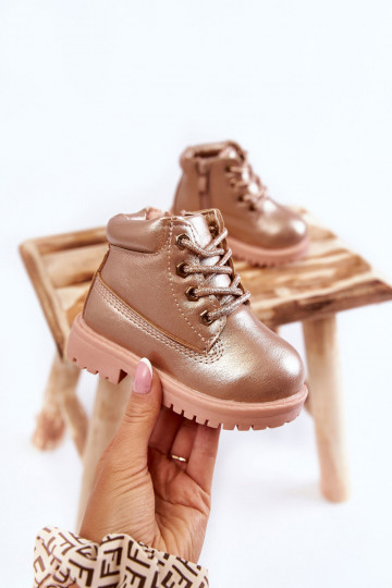 Stivaletti stringati da bambino in colore oro rosa Dexter