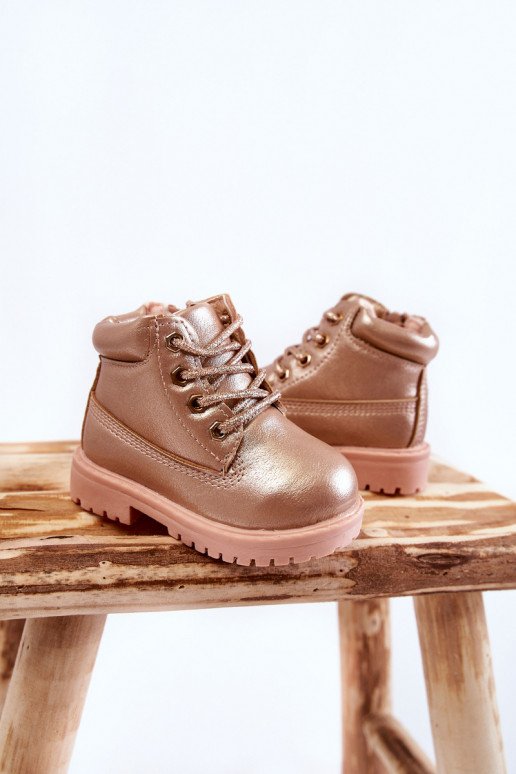 Stivaletti stringati da bambino in colore oro rosa Dexter