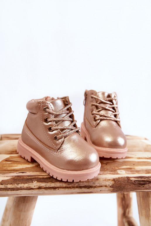 Stivaletti stringati da bambino in colore oro rosa Dexter