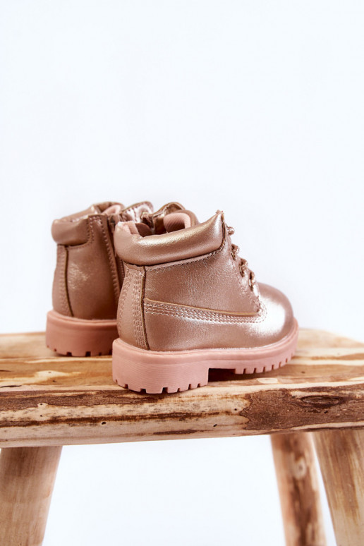 Stivaletti stringati da bambino in colore oro rosa Dexter