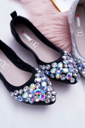 Ballerine con decoro di ciottoli in Crystal colore nero 2