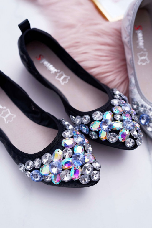 Ballerine con decoro di ciottoli in Crystal colore nero