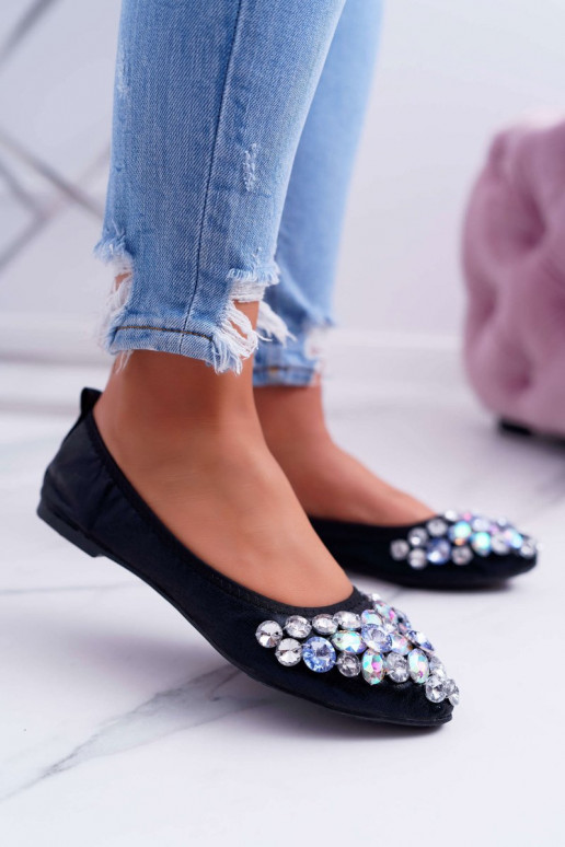 Ballerine con decoro di ciottoli in Crystal colore nero