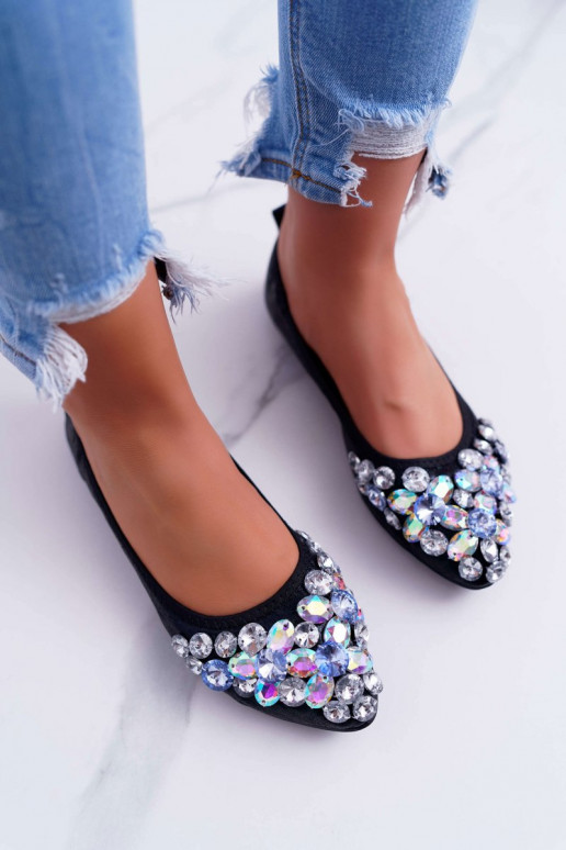 Ballerine con decoro di ciottoli in Crystal colore nero