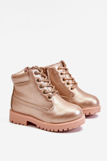 Stivali stringati per bambini riscaldati color oro rosa Dexter