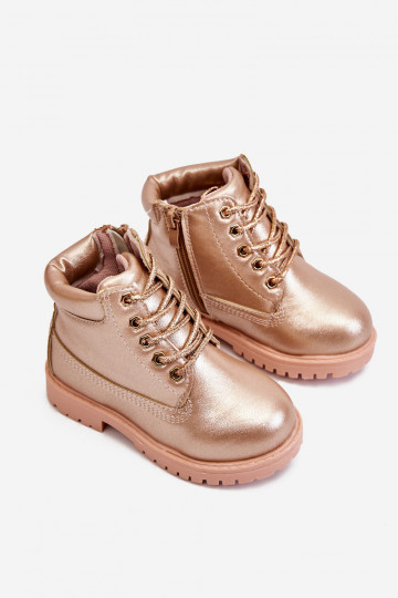 Stivali stringati per bambini riscaldati color oro rosa Dexter 2