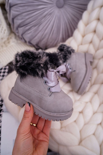 Stivali da bambino stivali con pelliccia colore grigio Tesoro