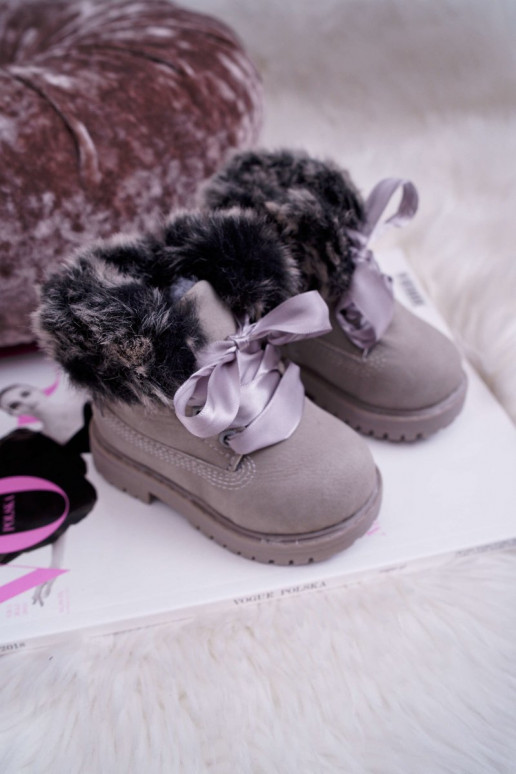 Stivali da bambino stivali con pelliccia colore grigio Tesoro
