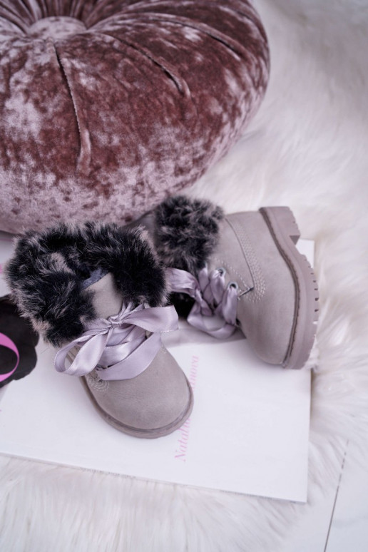 Stivali da bambino stivali con pelliccia colore grigio Tesoro