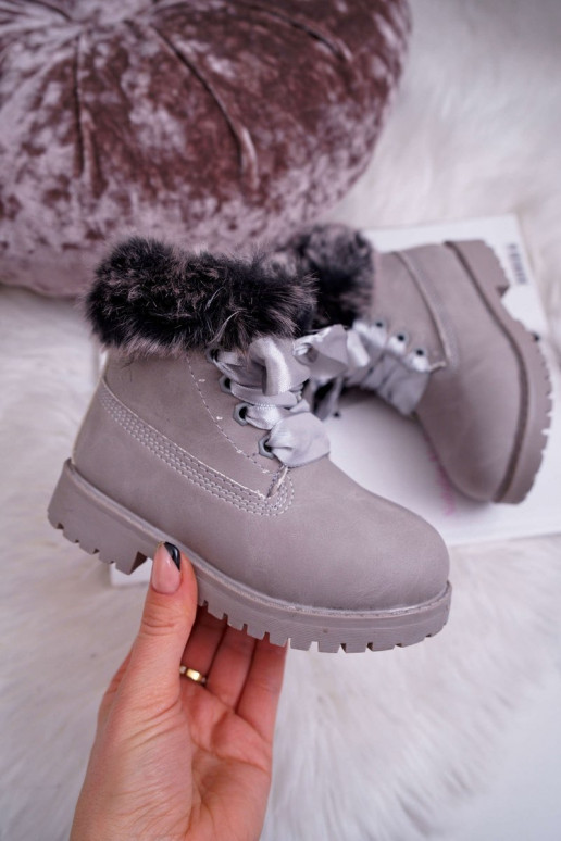 Stivali da bambino stivali con pelliccia colore grigio Tesoro