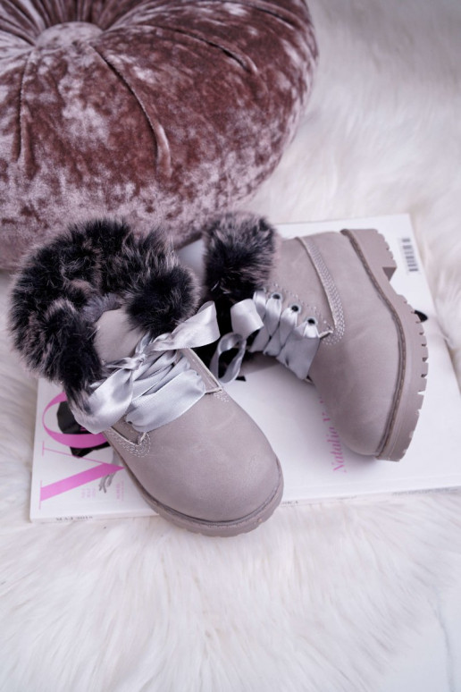 Stivali da bambino stivali con pelliccia colore grigio Tesoro