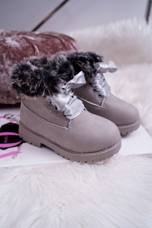 Stivali da bambino stivali con pelliccia colore grigio Tesoro