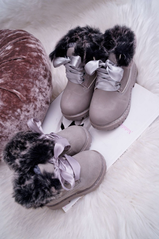 Stivali da bambino stivali con pelliccia colore grigio Tesoro