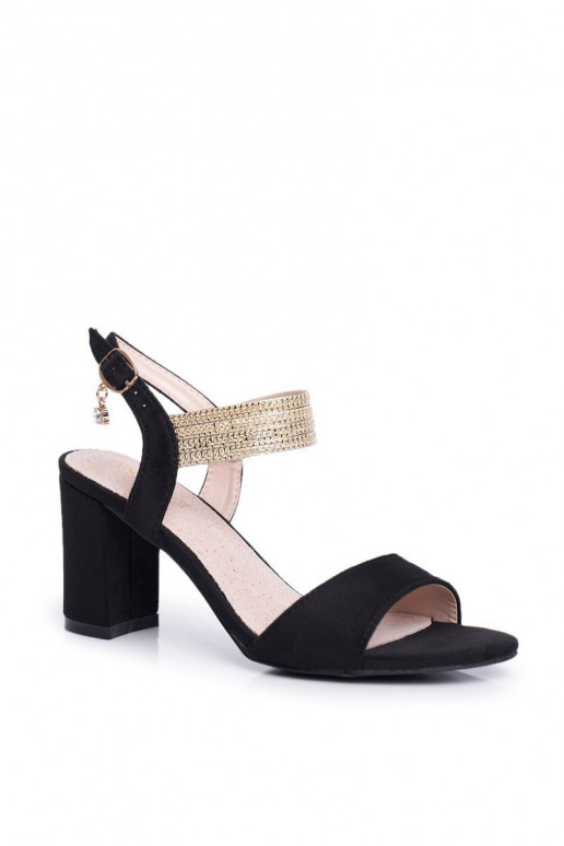 Sandali con tacco alto da donna in pelle scamosciata di colore nero Enjoy