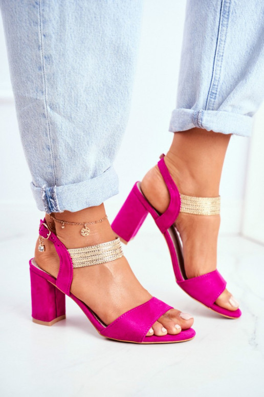 Sandali con tacco da donna in pelle scamosciata rosa Enjoy