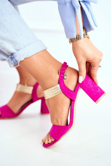 Sandali con tacco da donna in pelle scamosciata rosa Enjoy 2