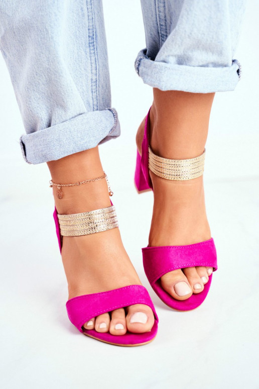 Sandali con tacco da donna in pelle scamosciata rosa Enjoy