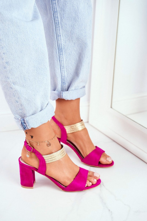 Sandali con tacco da donna in pelle scamosciata rosa Enjoy