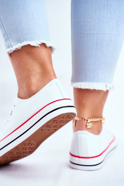 Scarpe per il tempo libero modello classico di colore bianco con decoro rosso Ecoma Scarpe per il tempo libero modello classico di colore bianco con decoro rosso Ecoma