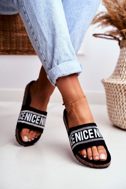 Pantofole con occhi scintillanti in colore nero Be Nice