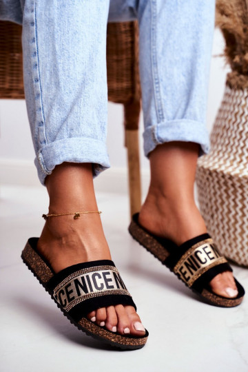 Pantofole con occhielli scintillanti Nero e oro Be Nice 2