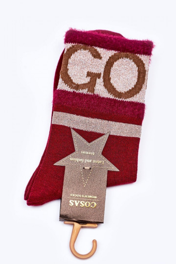 Calzini da donna in cotone GO-GO con pelliccia COSAS bordeaux
