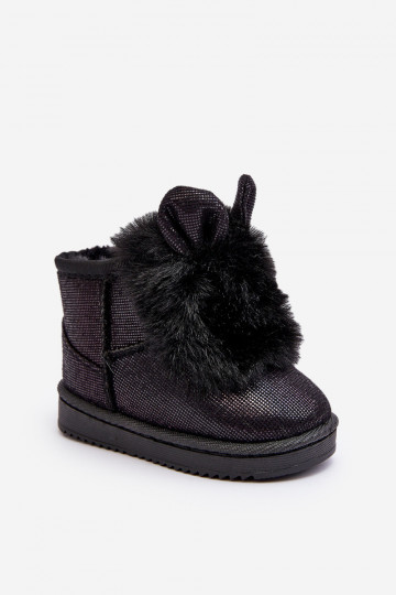 Doposci per bambini riscaldati con pelliccia all'interno con orecchie in colore nero Betty