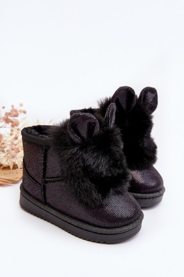Doposci per bambini riscaldati con pelliccia all'interno con orecchie in colore nero Betty 2