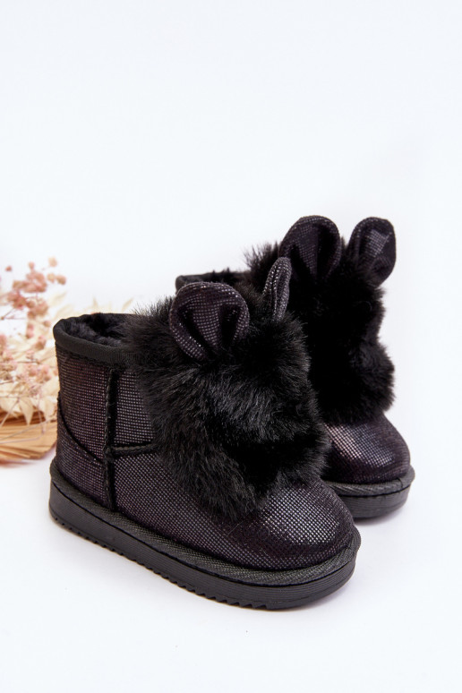 Doposci per bambini riscaldati con pelliccia all'interno con orecchie in colore nero Betty