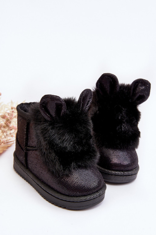 Doposci per bambini riscaldati con pelliccia all'interno con orecchie in colore nero Betty